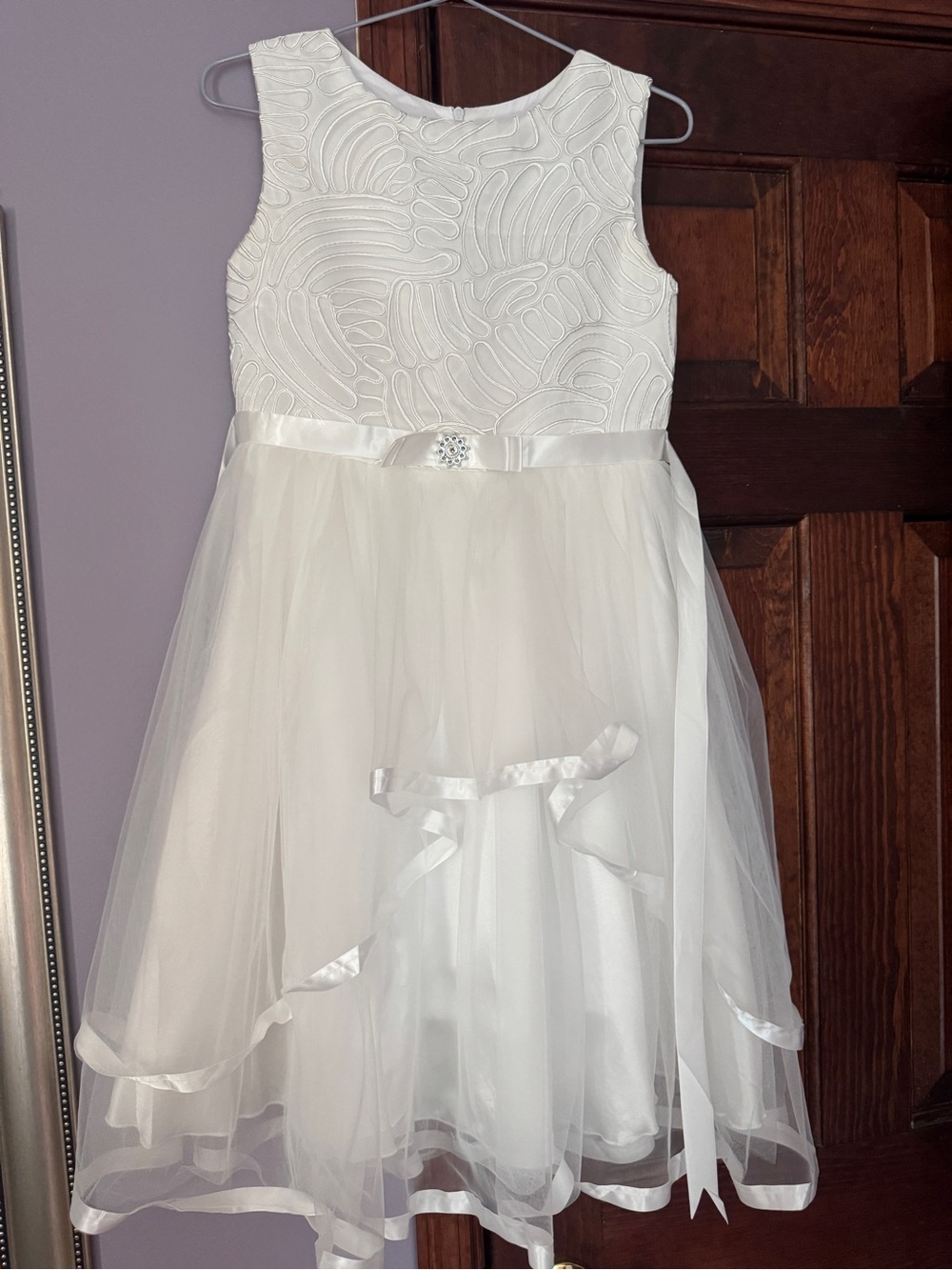 NWOT size 12 Girls Formal Dress White Tule Wedding Party Christening Birthday